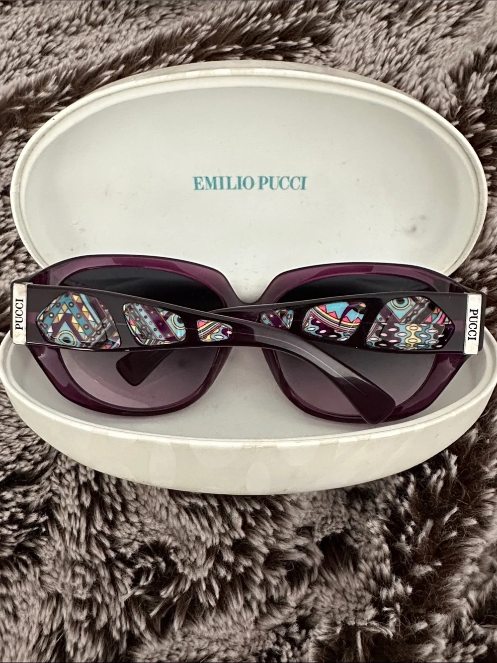 Emilio Pucci Purple Sunglasses with Multicolor Patterned Temples